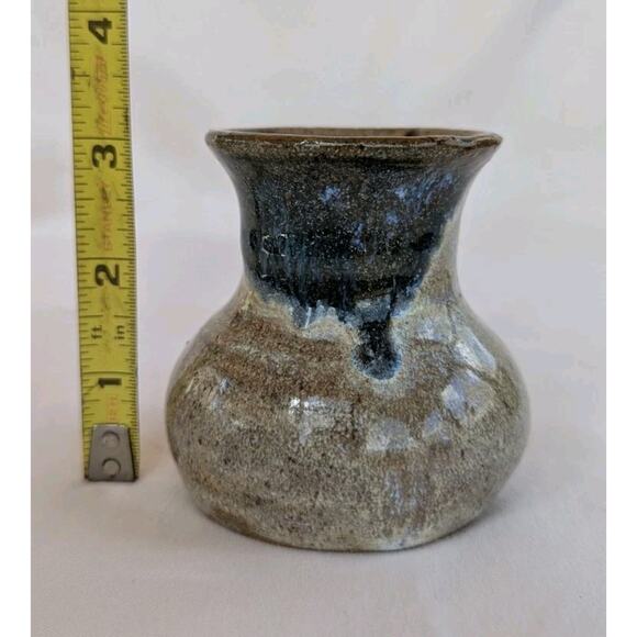 Studio Pottery Mini Vase Blue Gray Glaze 3 Inches Tall Signed - Picture 7 of 9